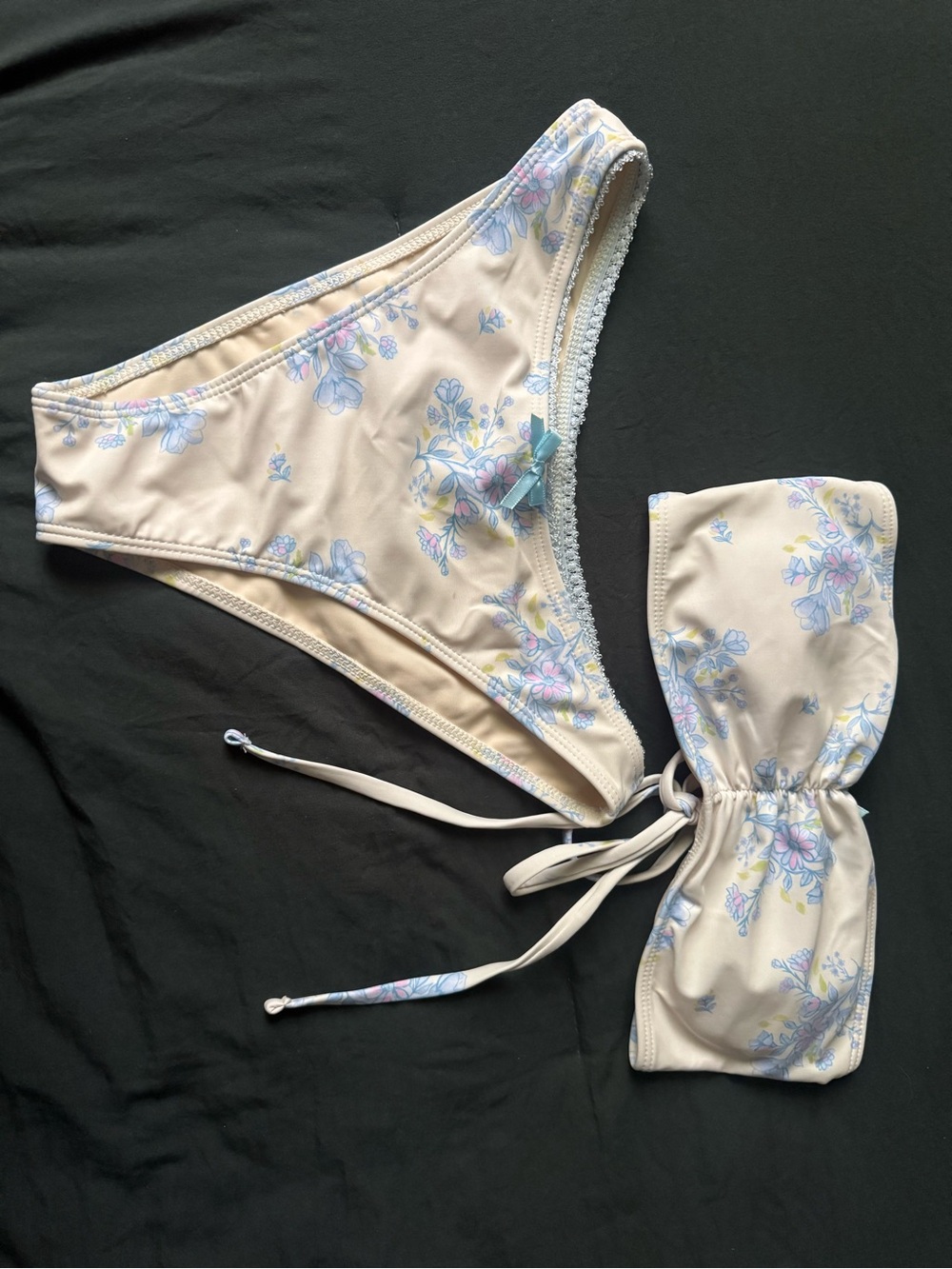 Zaful Cream Floral Bikini Set with Pastel Blue & Pink Accents